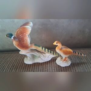 Vintage 1960s Western Germany Porcelain Pheasants Figurine Miniatures